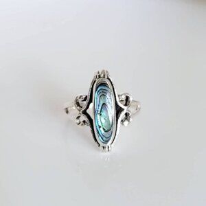 Sterling Silver Genuine Abalone Ring, 925 Silver Ring for Women